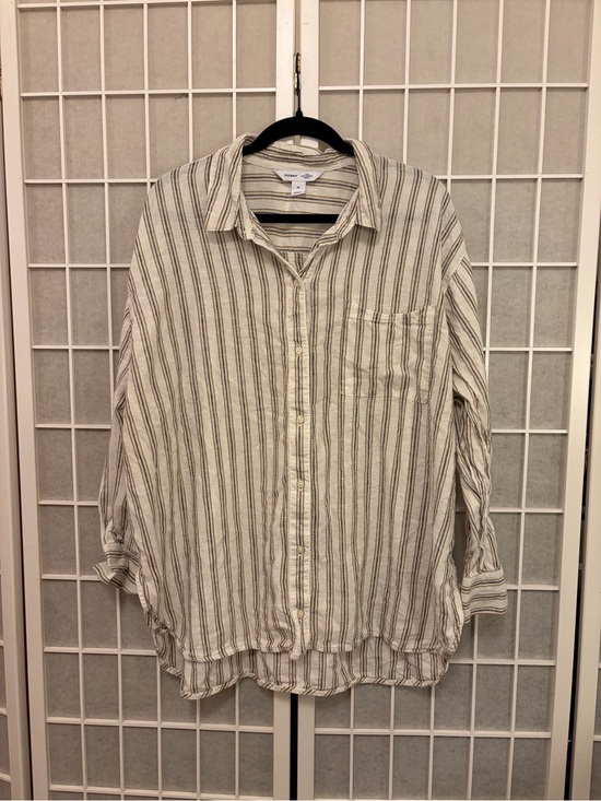 Old Navy Tops - Linen Blend Loose Button Down Neutral Stripe Boyfriend shirt